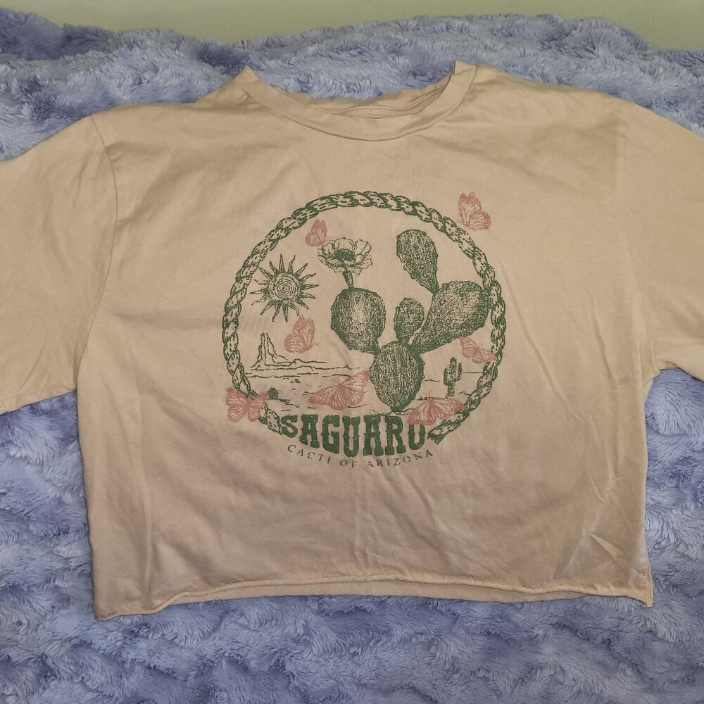 Saguaro Arizona Taupe Red Crop Top Shirt
